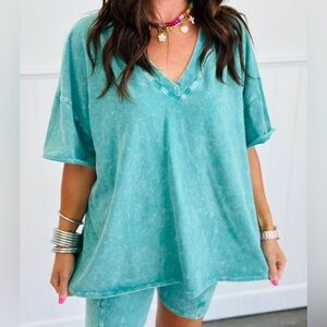 Casual Teal V-Neck Women's Top